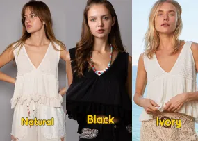 POL Sleeveless contrast thermal cropped babydoll top - Ivory or Black