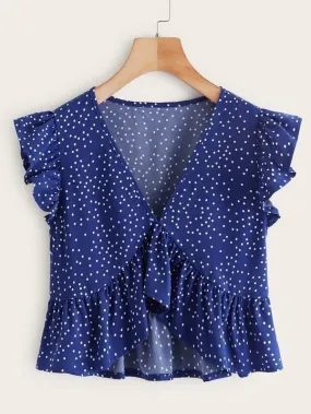 Polka Dot Chiffon Crop Babydoll Blouse