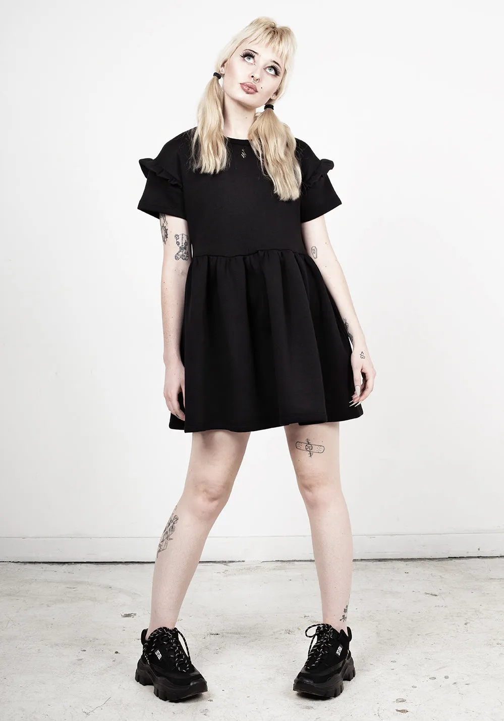 Power Frill Sleeve Skater Dress