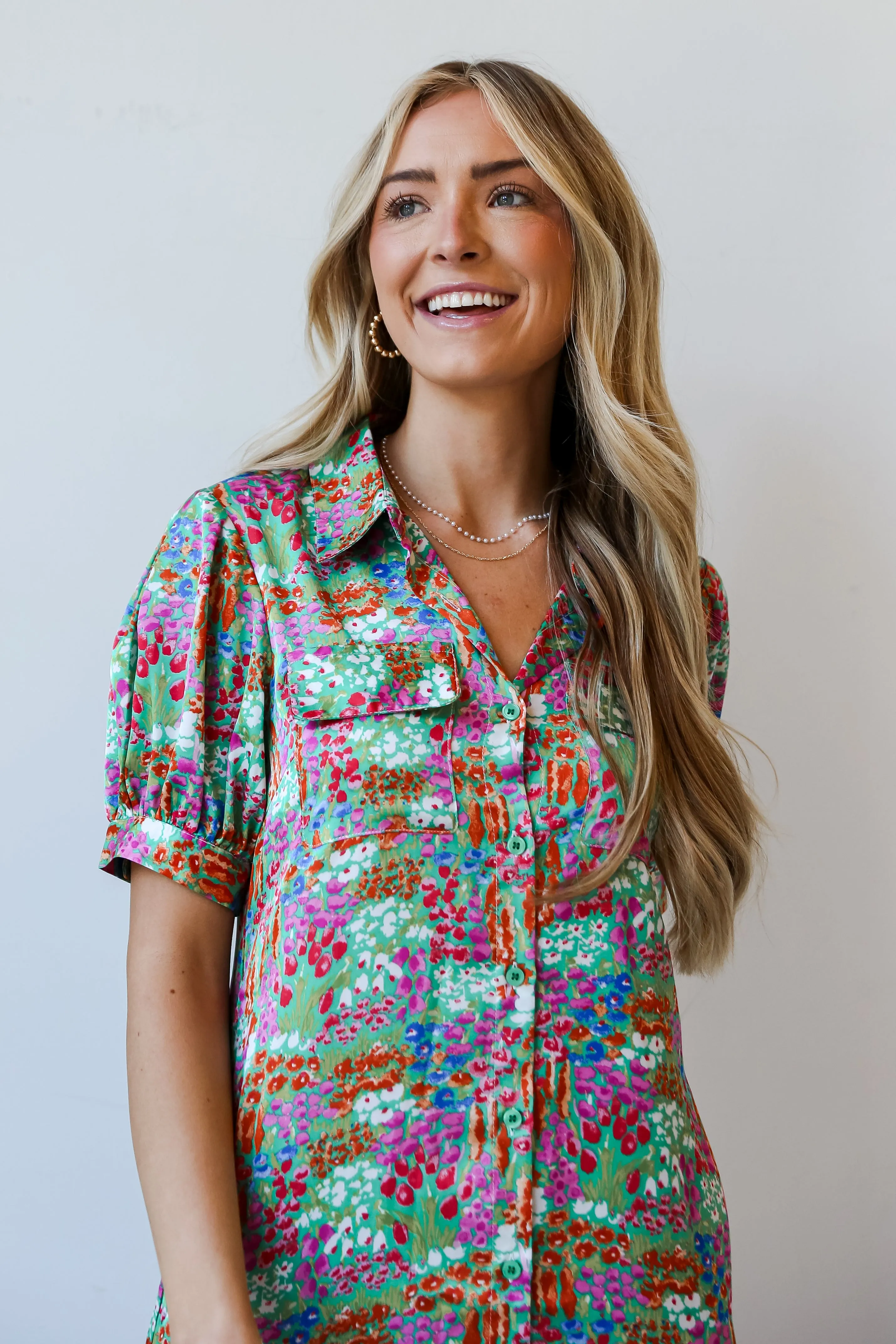 Pretty Demeanor Green Satin Floral Maxi Dress