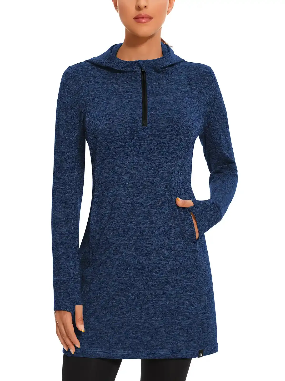 Quarter-zip Hooded Long-sleeve Fleece Dress for Women