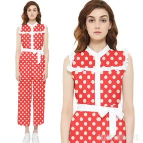 Retro Red Polka Dot Jumpsuit, 80s Style Jumpsuit, Red Jumpsuit, Red Pants Overall