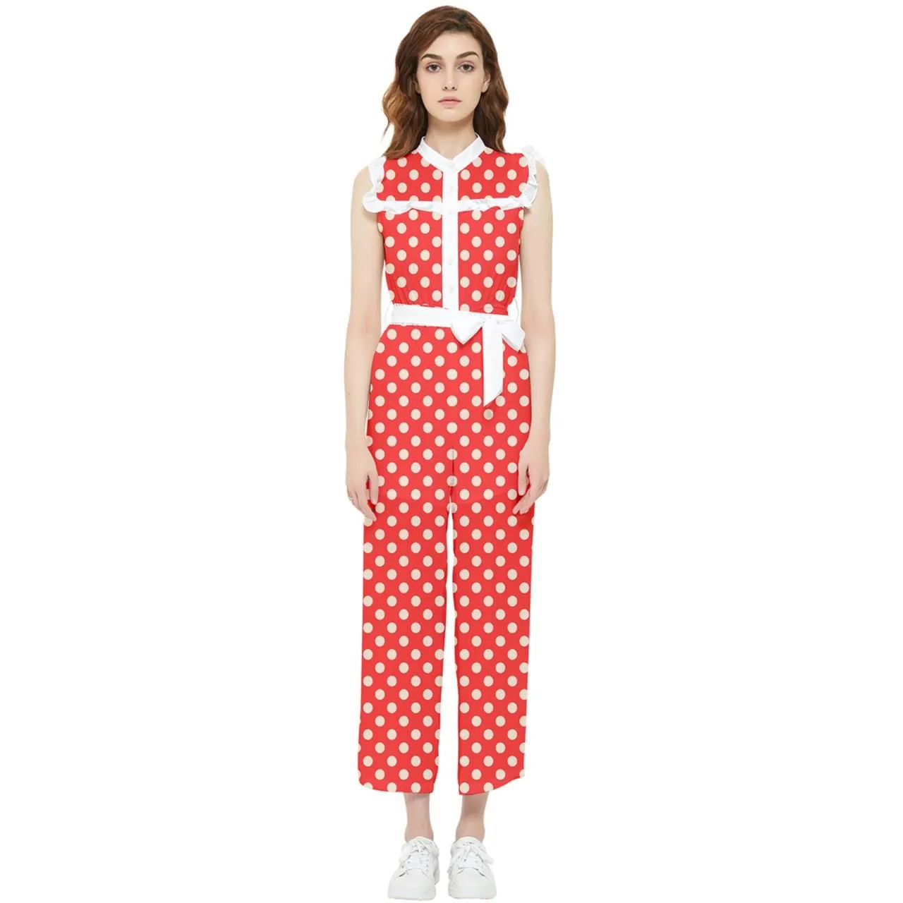 Retro Red Polka Dot Jumpsuit, 80s Style Jumpsuit, Red Jumpsuit, Red Pants Overall