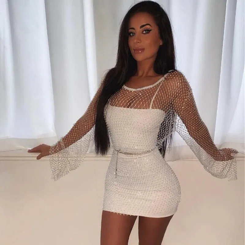 Rhinestone Fishnet Mini Dress