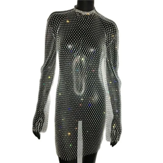 Rhinestone Fishnet Mini Dress