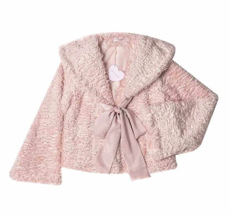 Romance Smoky Pink Plush Sailor Collar Winter Faux Fur Jacket Coat