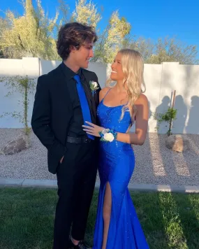 Royal Blue Prom Dresses Long Evening Dresses With Slit      fg2151