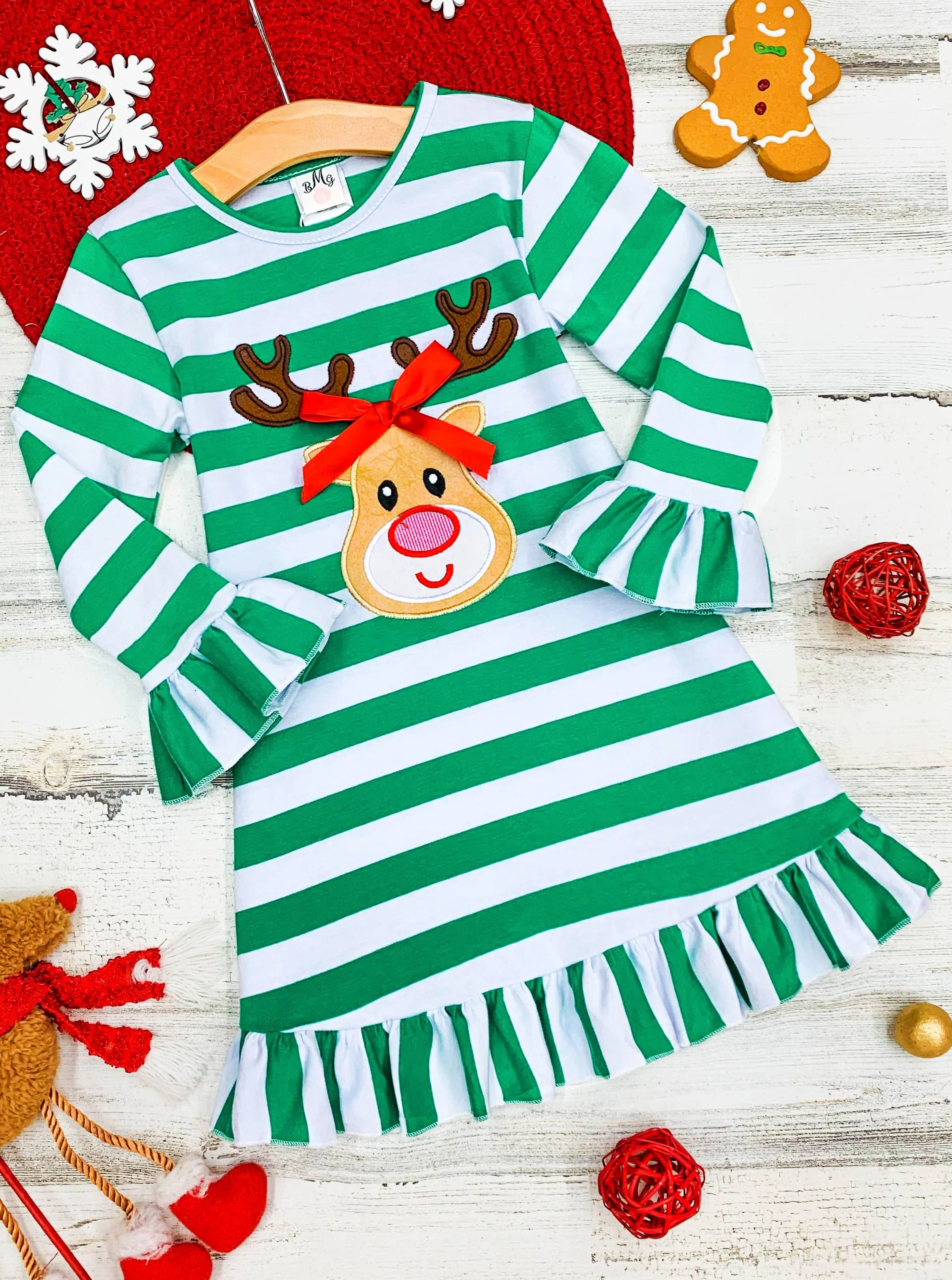 Rudolph Realness Striped Ruffled Dress