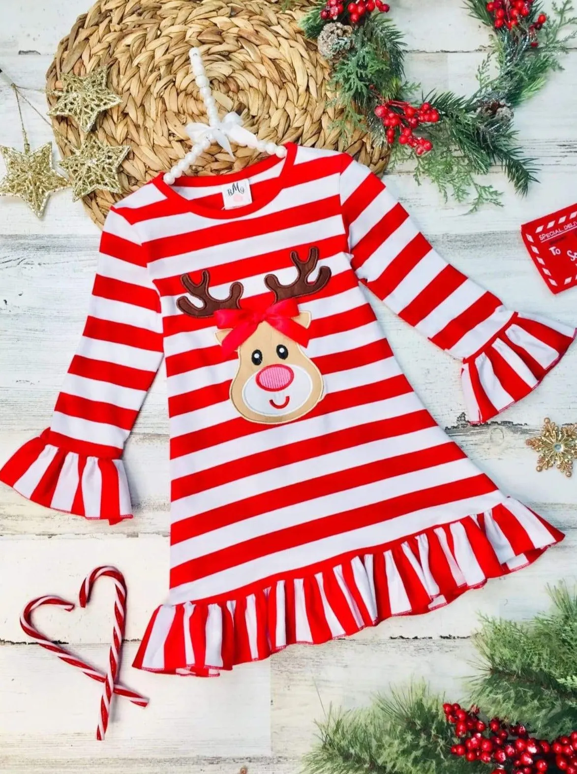 Rudolph Realness Striped Ruffled Dress