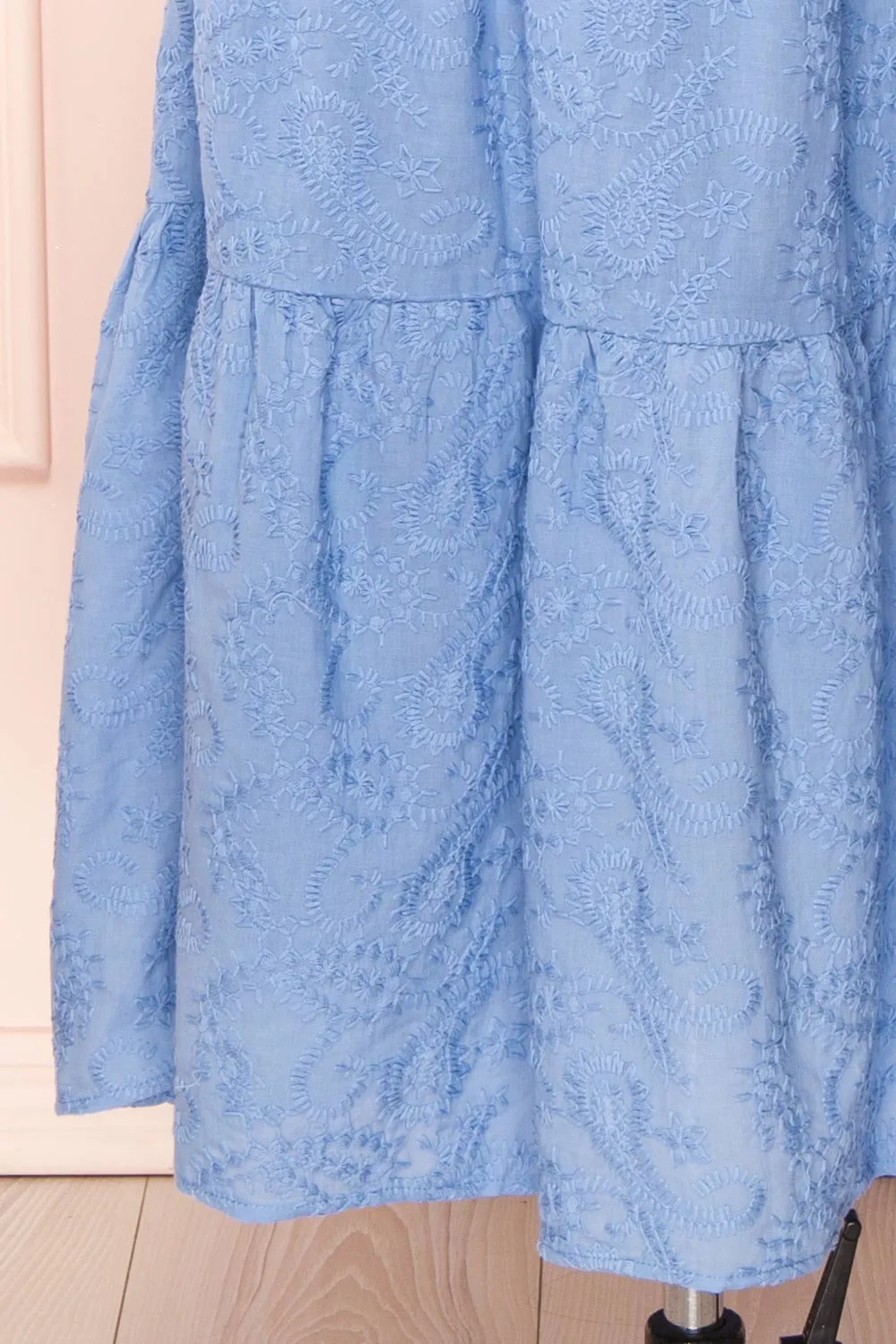 Sangarios | Blue Midi Dress w/ Floral Embroidery