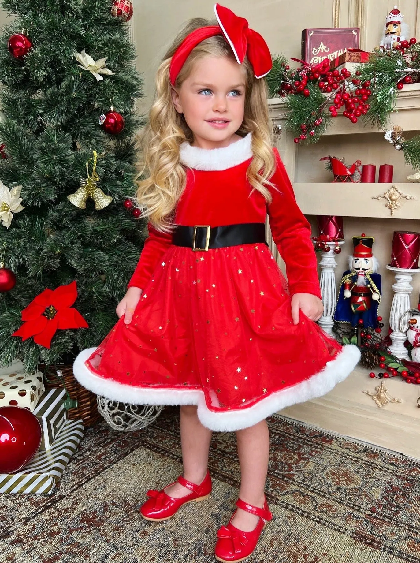 Santa Baby Shimmer Snow Puff Dress