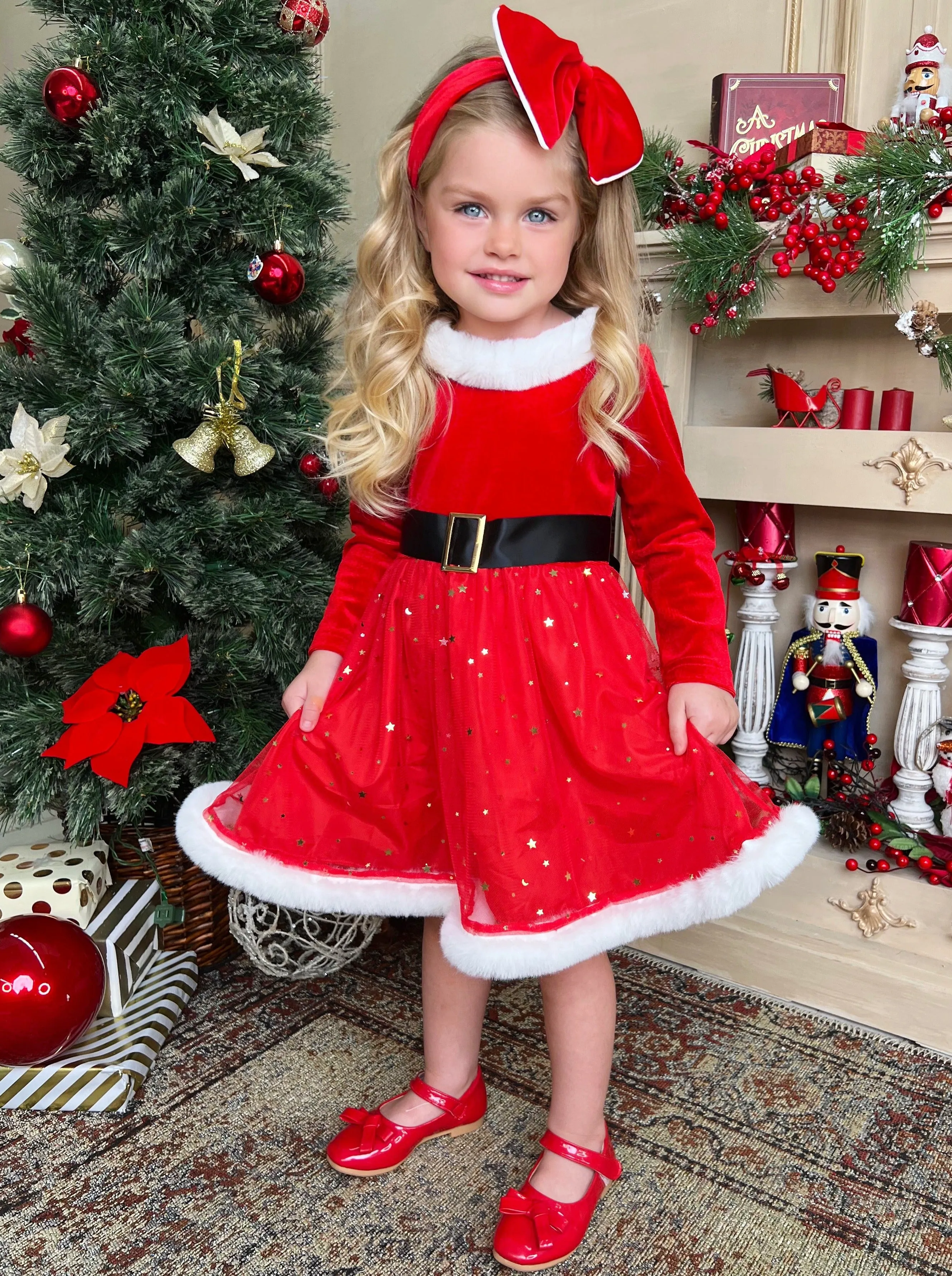 Santa Baby Shimmer Snow Puff Dress