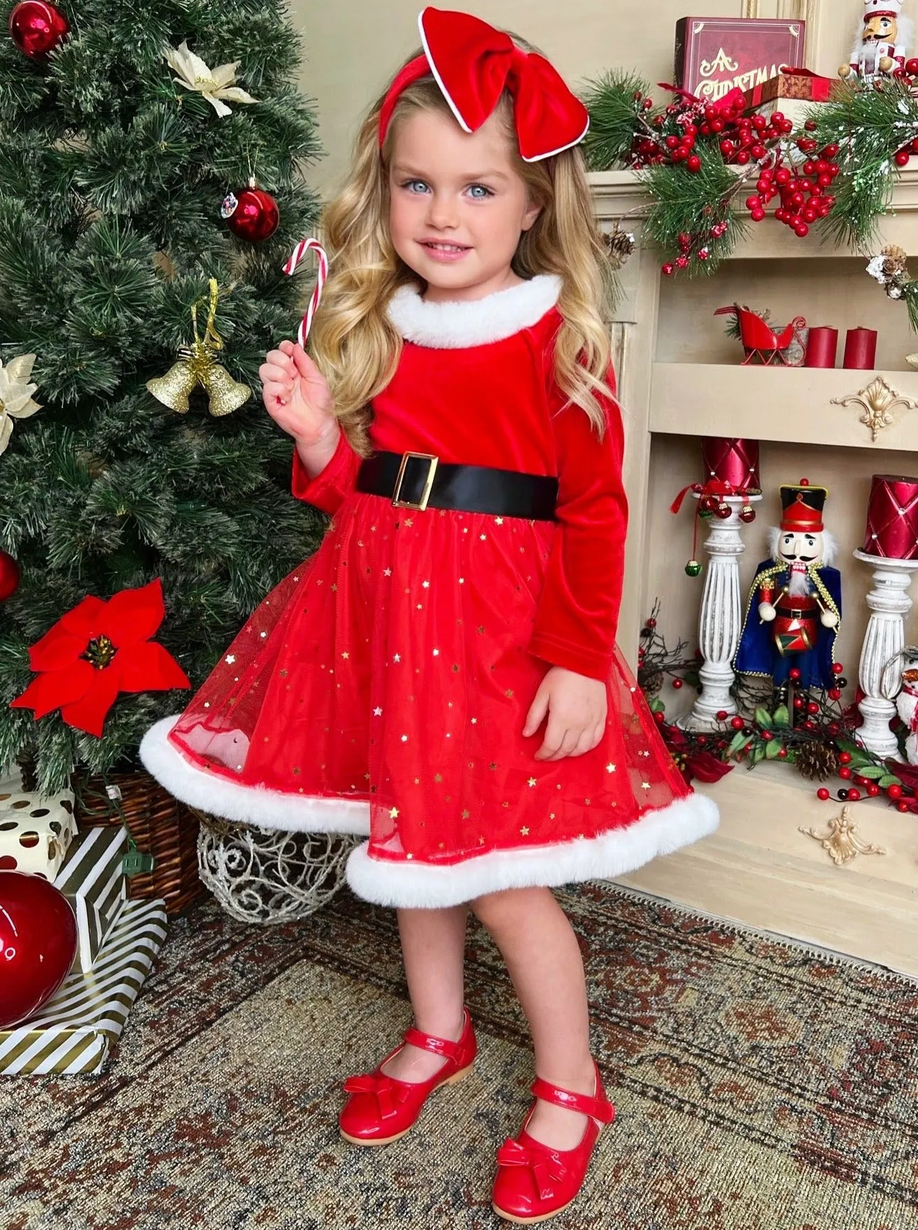 Santa Baby Shimmer Snow Puff Dress