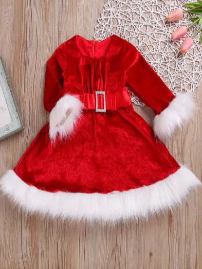 Santa Baby Velvet Faux Fur Dress