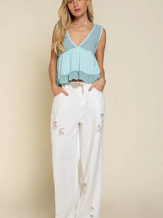 Sleeveless V-Neck Mini Babydoll Tank Top