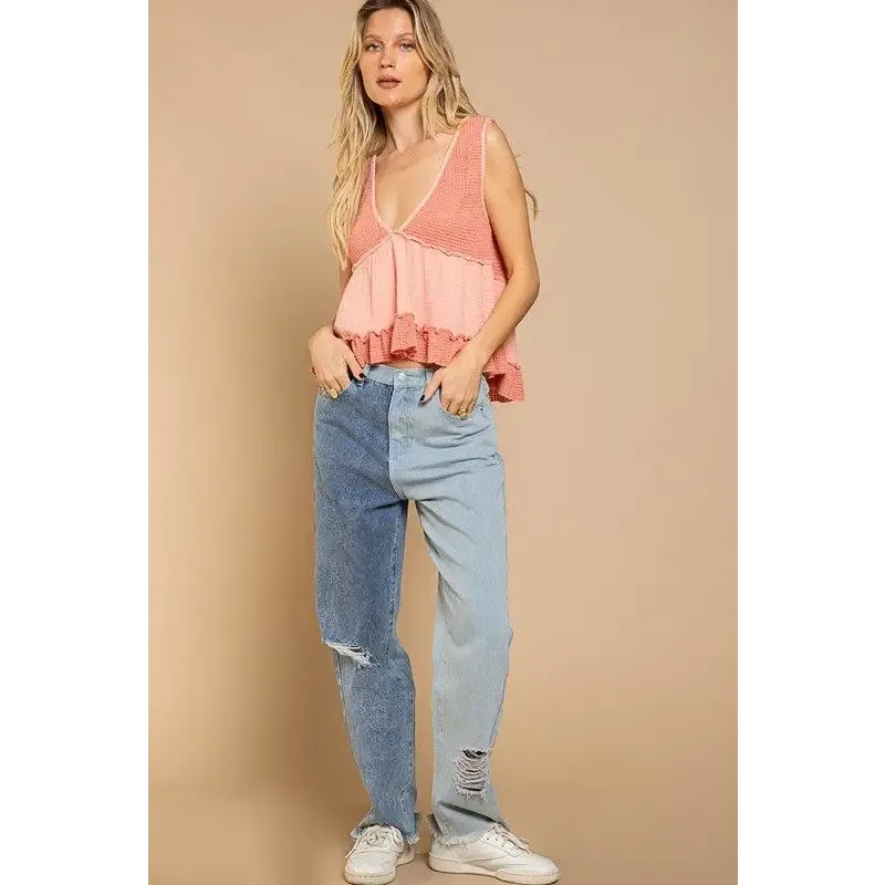 Sleeveless V-neck Mini Babydoll Tank Top