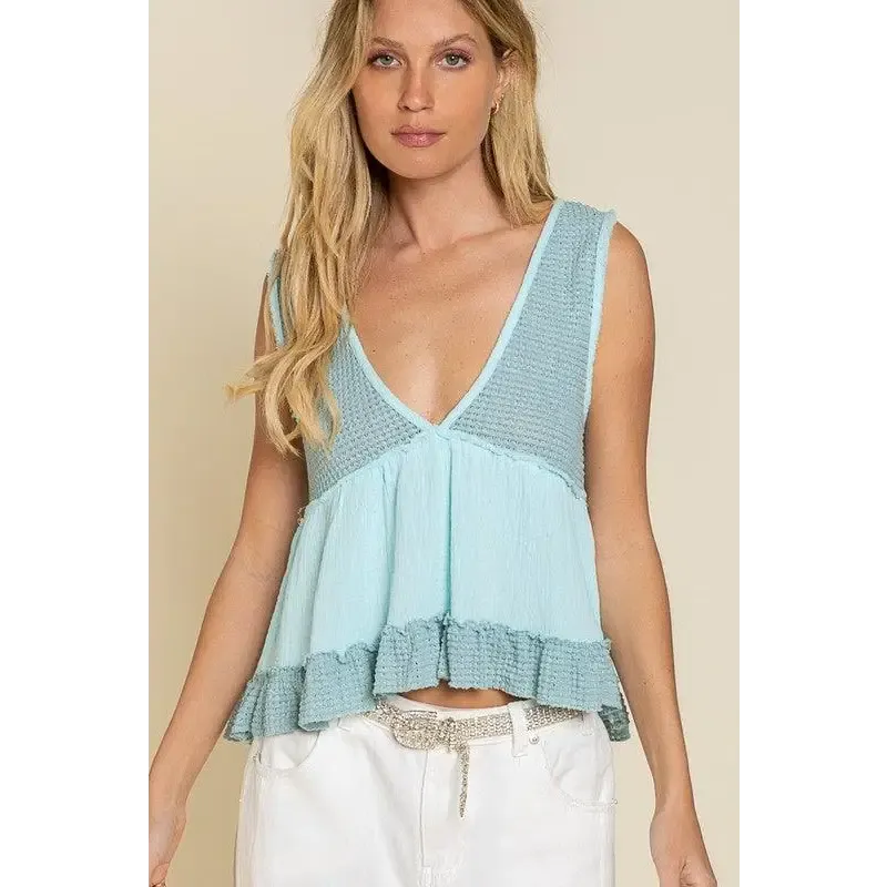 Sleeveless V-neck Mini Babydoll Tank Top