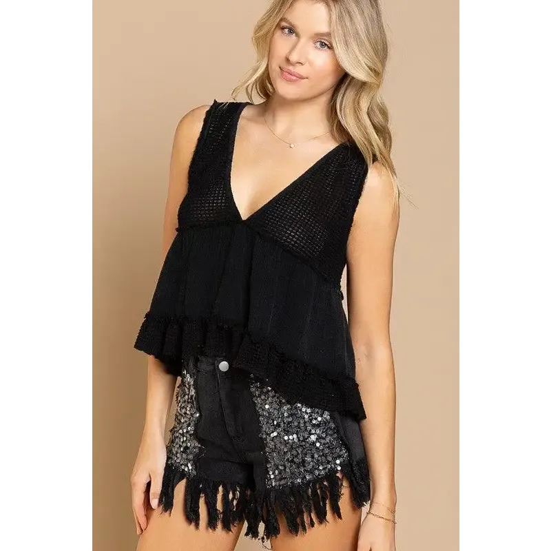 Sleeveless V-neck Mini Babydoll Tank Top