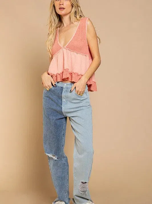 Sleeveless V-Neck Mini Babydoll Tank Top