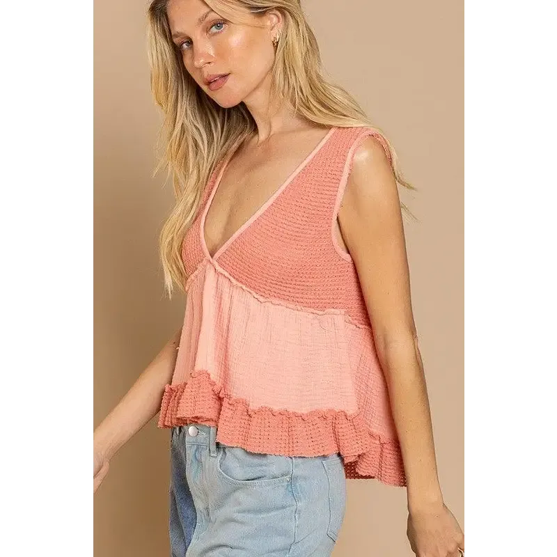 Sleeveless V-neck Mini Babydoll Tank Top