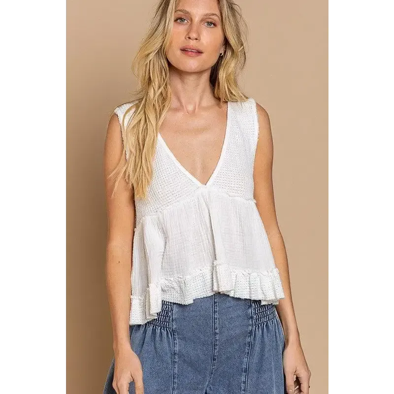 Sleeveless V-neck Mini Babydoll Tank Top