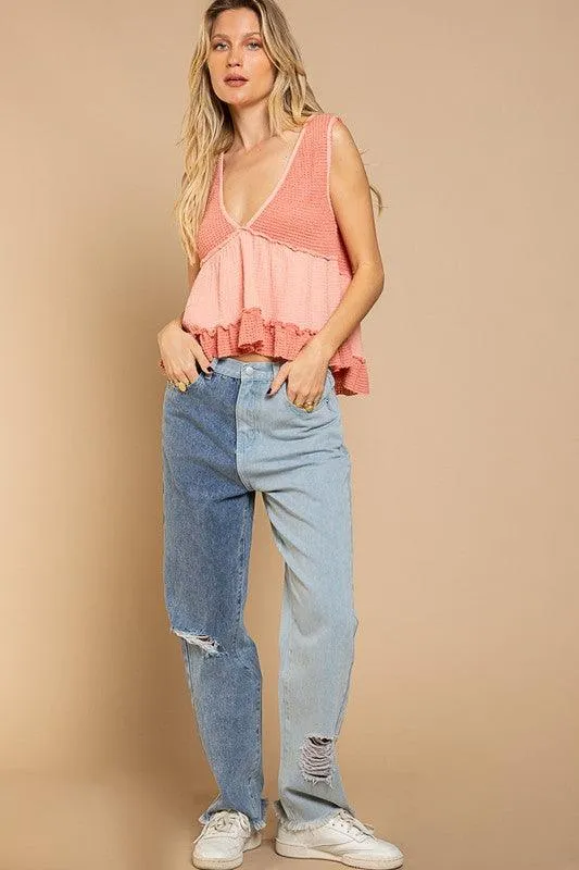 Sleeveless V-Neck Mini Babydoll Tank Top
