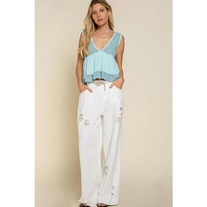 Sleeveless V-neck Mini Babydoll Tank Top