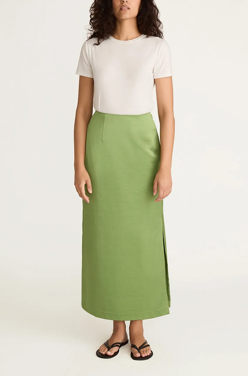 Slub Sateen Midi Skirt