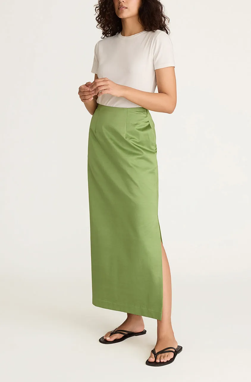 Slub Sateen Midi Skirt