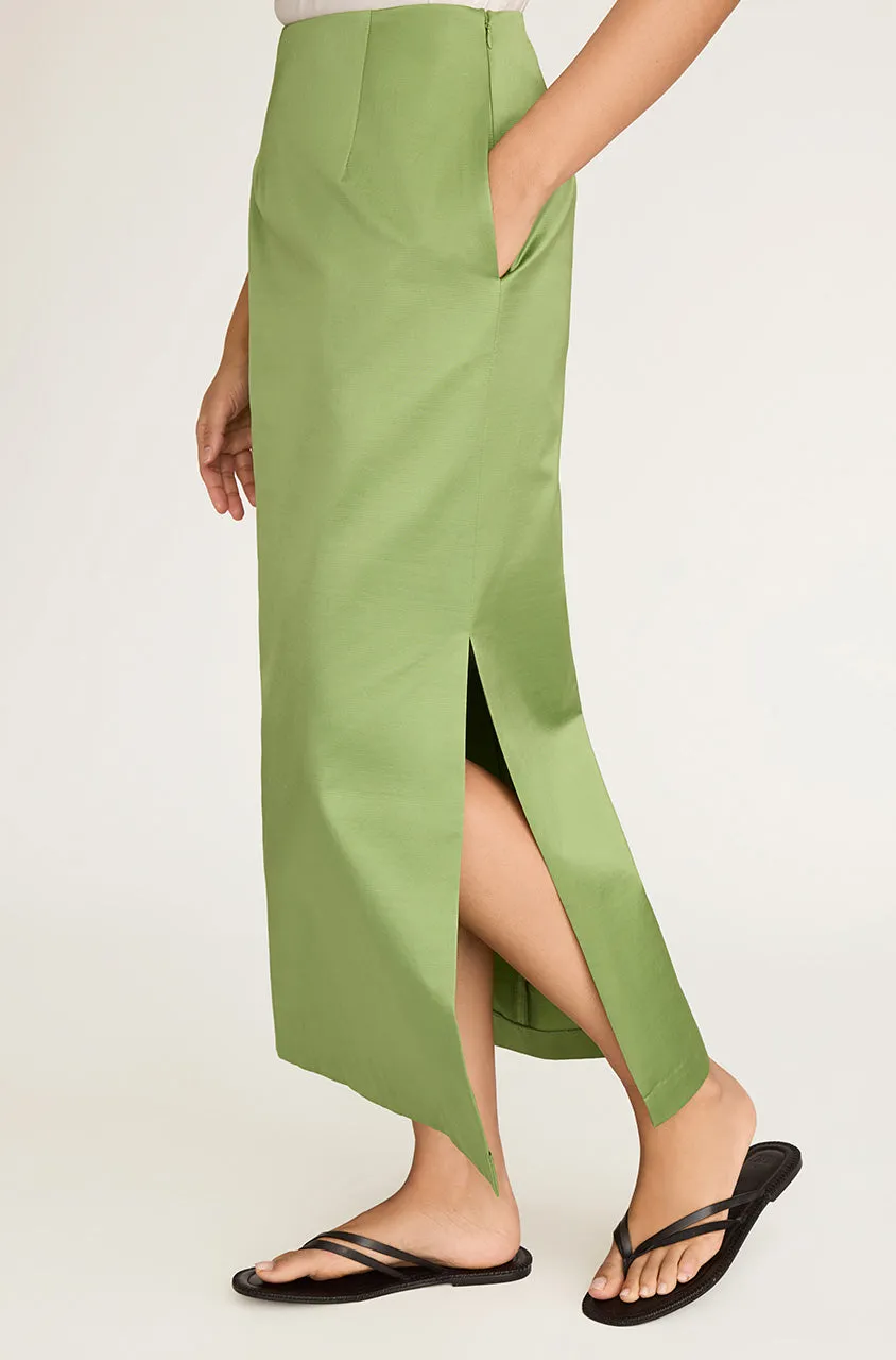 Slub Sateen Midi Skirt