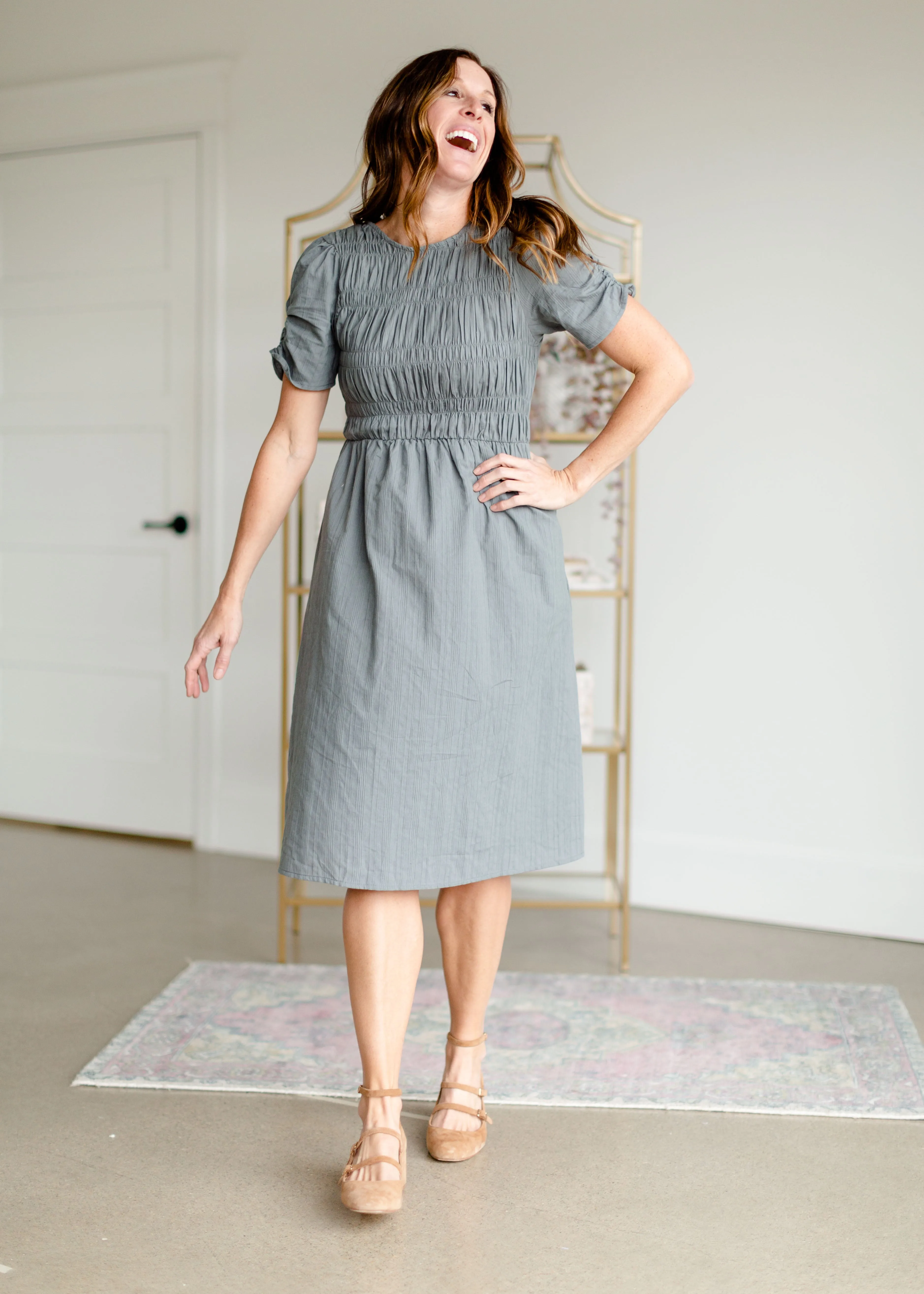 Smocked Bodice Midi Dress