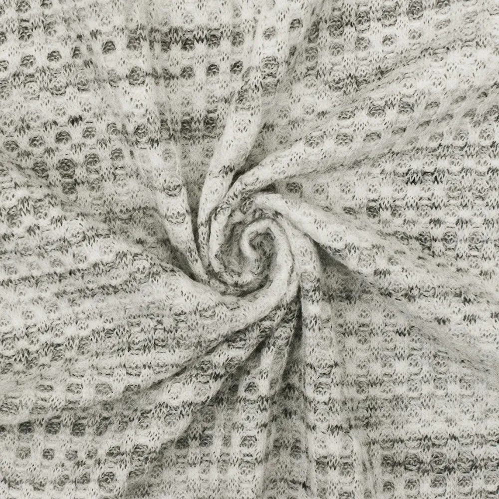 Soft Gray-White-Black Texture Stretch Brushed Thermal Knit Fabric
