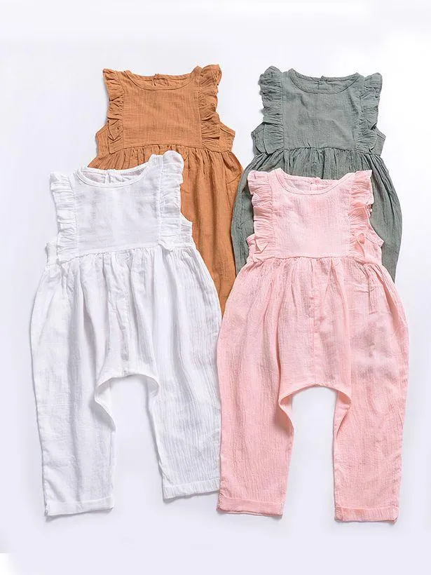 Solid Color Onesie Ruffle Baby Jumpsuit Overalls