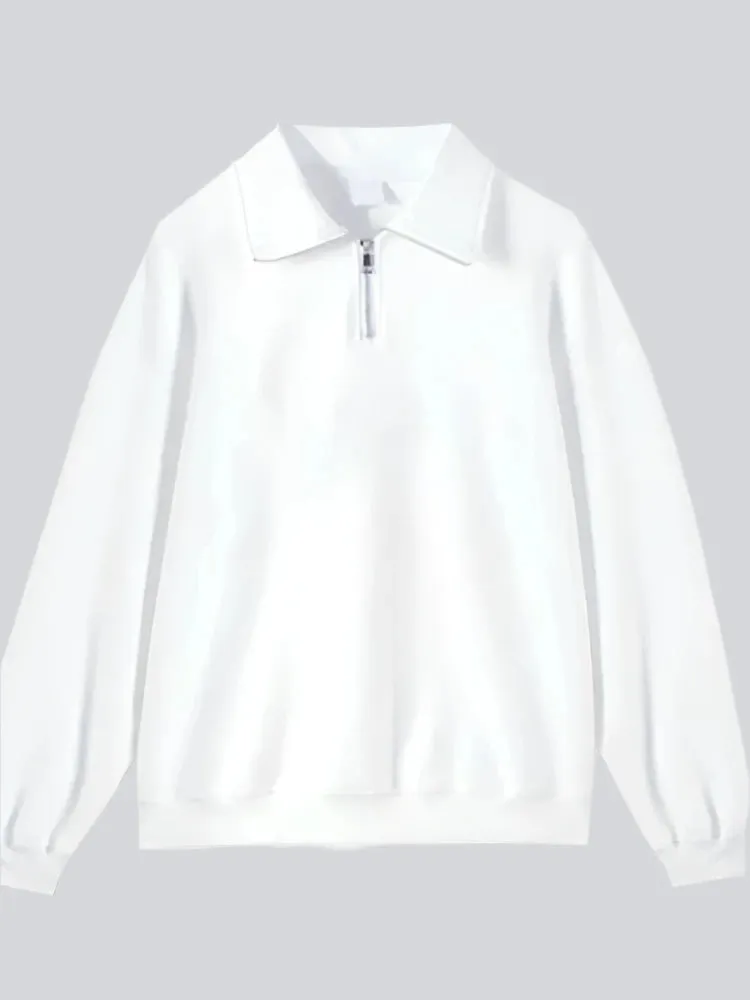 Solid Color Simple Casual Women Hoodies Thick Chicly Zipper Polo Neck Loose Pullover 6-colors Fashion Top Female Hoodies