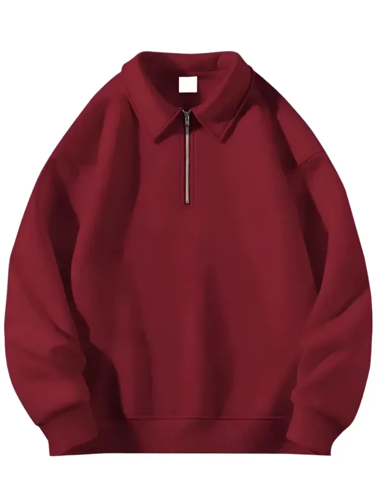 Solid Color Simple Casual Women Hoodies Thick Chicly Zipper Polo Neck Loose Pullover 6-colors Fashion Top Female Hoodies
