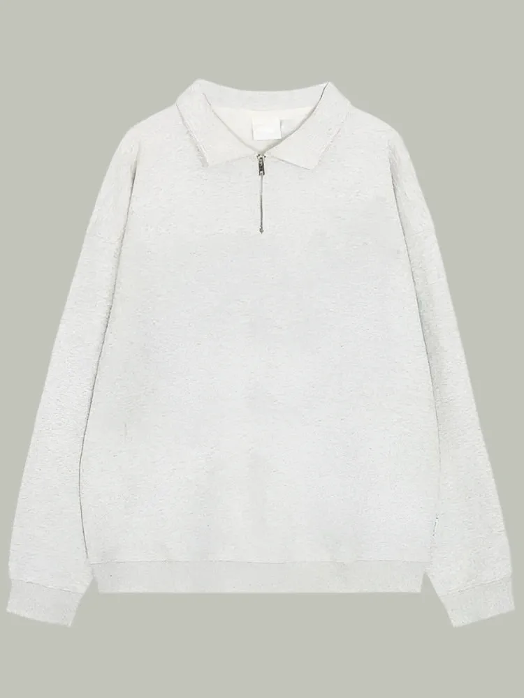 Solid Color Simple Casual Women Hoodies Thick Chicly Zipper Polo Neck Loose Pullover 6-colors Fashion Top Female Hoodies