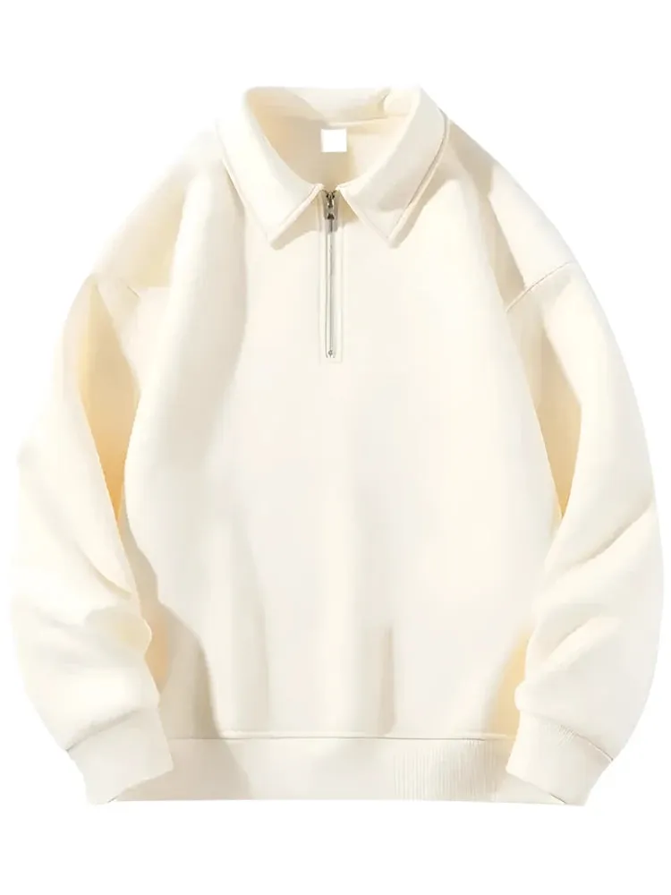 Solid Color Simple Casual Women Hoodies Thick Chicly Zipper Polo Neck Loose Pullover 6-colors Fashion Top Female Hoodies