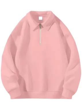 Solid Color Simple Casual Women Hoodies Thick Chicly Zipper Polo Neck Loose Pullover 6-colors Fashion Top Female Hoodies