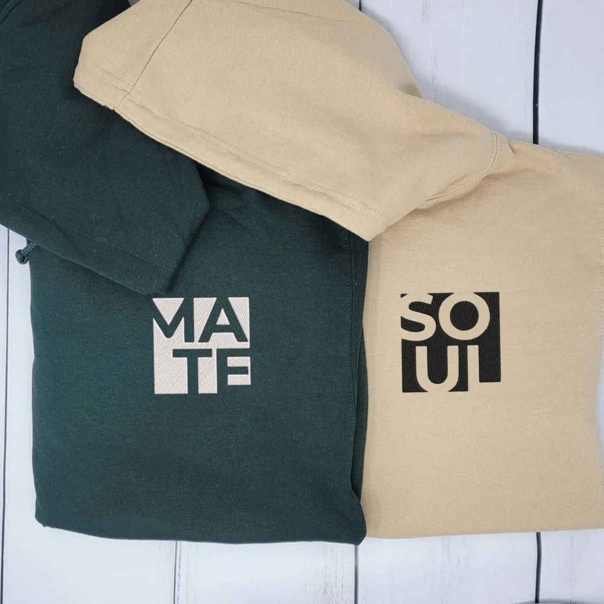 Soul Mate Minimalist Couple Hoodies - Custom Embroidered Matching Couple Hoodies