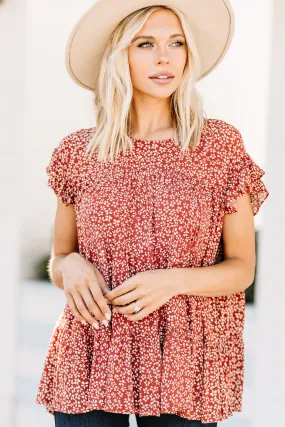 Stay Focused Rust Red Ditsy Floral Top