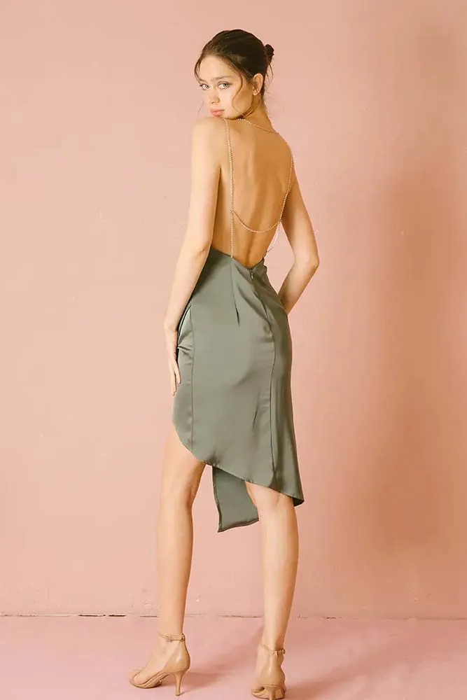 Storia Monochromatic Asymmetric Midi Dress