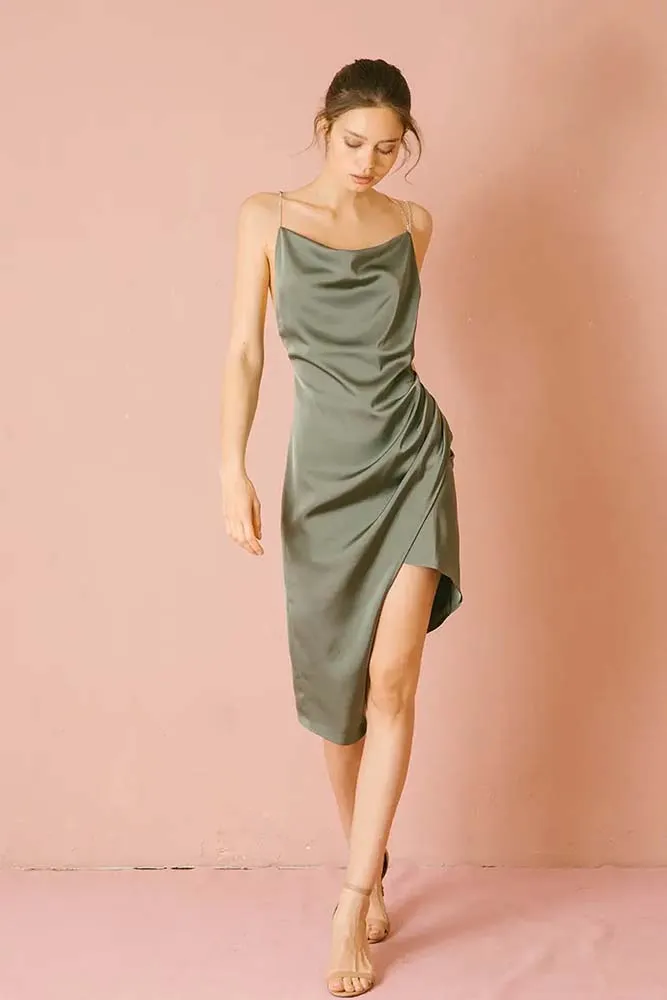 Storia Monochromatic Asymmetric Midi Dress