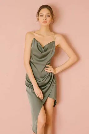Storia Monochromatic Asymmetric Midi Dress