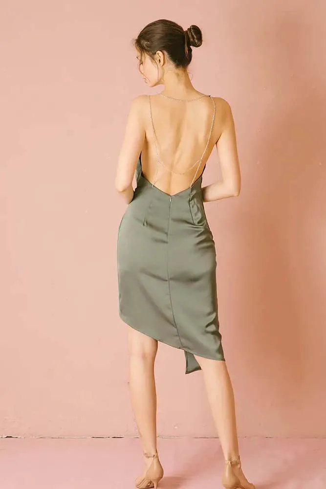 Storia Monochromatic Asymmetric Midi Dress