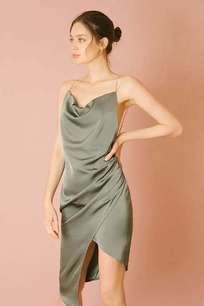 Storia Monochromatic Asymmetric Midi Dress