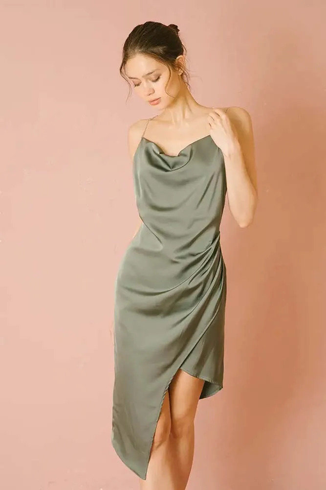 Storia Monochromatic Asymmetric Midi Dress