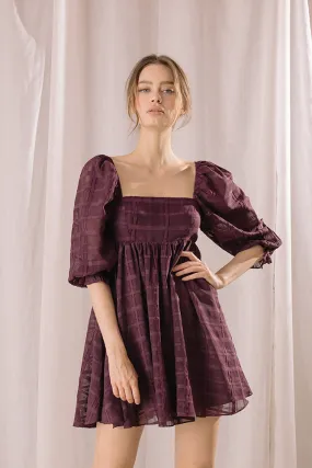 Storia Monochromatic Plaid Baby Doll Mini Dress