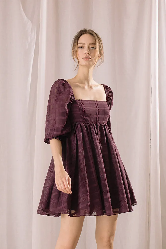 Storia Monochromatic Plaid Baby Doll Mini Dress