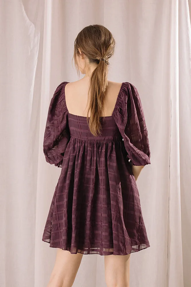 Storia Monochromatic Plaid Baby Doll Mini Dress