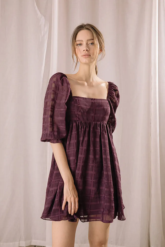 Storia Monochromatic Plaid Baby Doll Mini Dress